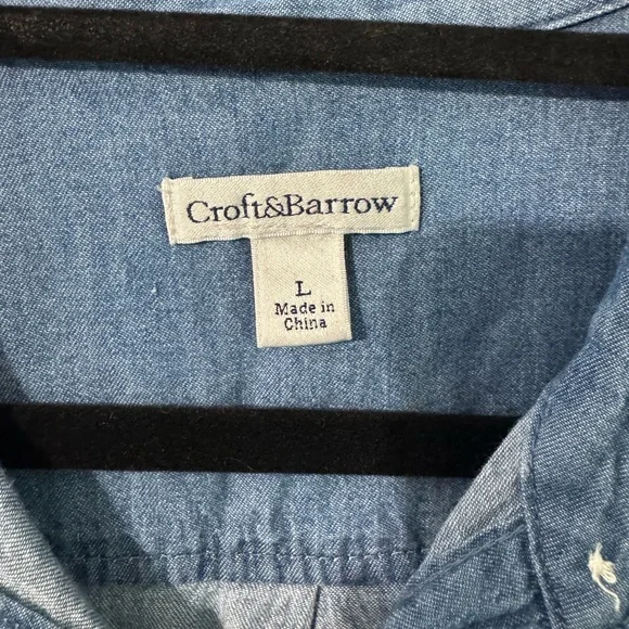 Croft & Barrow Blue denim chambray 3/4 sleeve Button Down Shirt LARGE - Picture 6 of 6